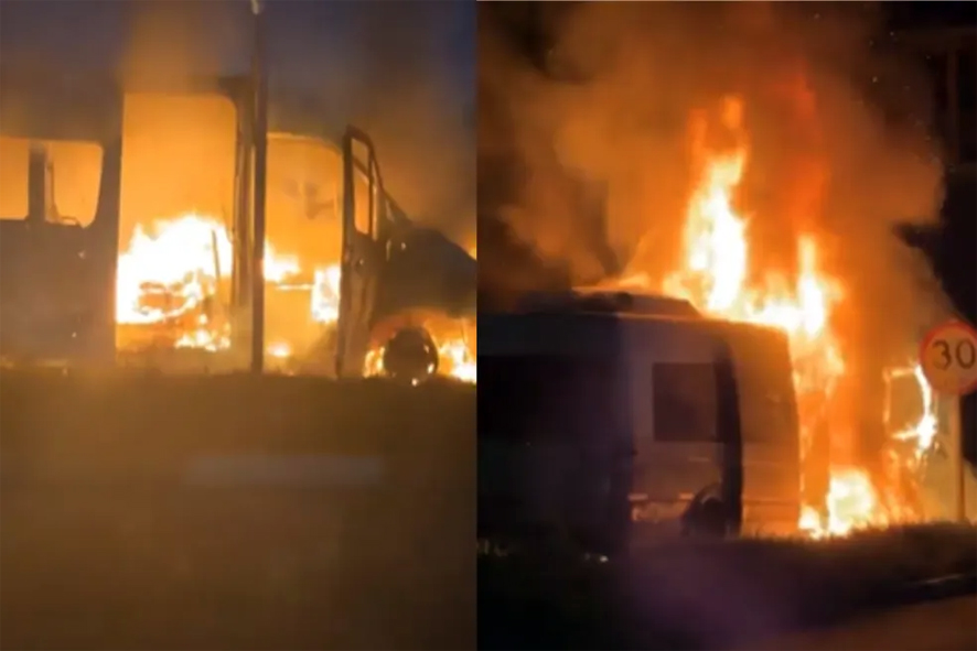 Van de uma das bandas contratadas na Micareta de Baixa Grande pega fogo em Lauro de Freitas