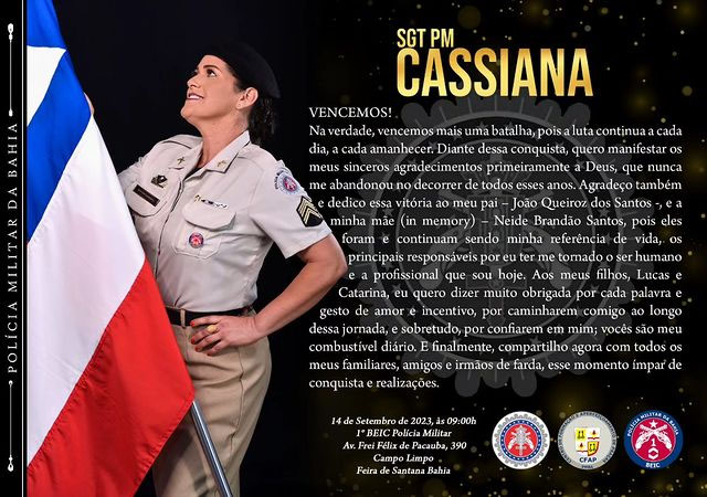 98ª CIPM de Ipirá homenageia Cassiana, PFEM de Baixa Grande por alcançados a patente de Sargento PM