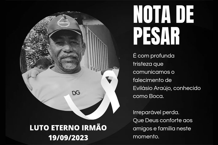 Câmara de Vereadores de Baixa Grande publica Nota de Pesar pelo falecimento de Evilásio Araújo (Boca)