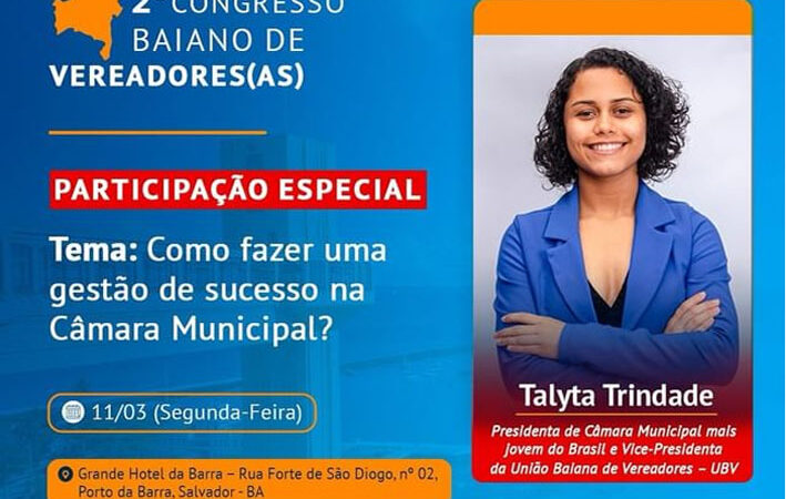 Vereadora de Várzea da Roça vai palestrar em março no 2º Congresso Baiano de Vereadores(as)