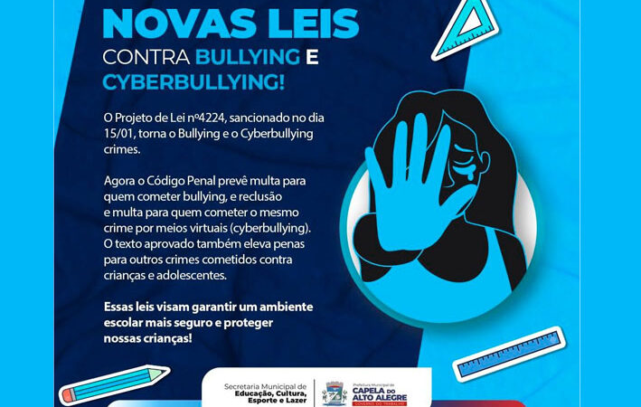 Prefeitura de Capela do Alto Alegre publica informações sobre as Novas Leis Contra Bullying e Cyberbullying