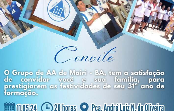 Grupo AA celebra em Maio seus 31 anos de formação em Mairi