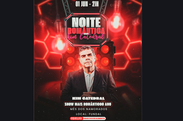 Dia 1º de junho tem Noite Romântica com Kim Catedral em Ipirá