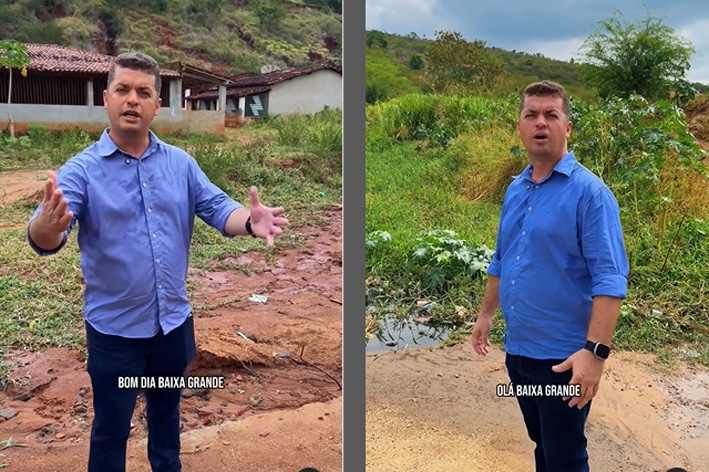 Prefeito de Baixa Grande visita dois pontos no Riacho do Salgadinho que pode trazer danos ao moradores