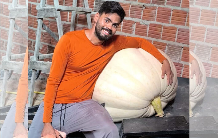 Abóbora com mais de 100 quilos é colhida em Várzea da Roça